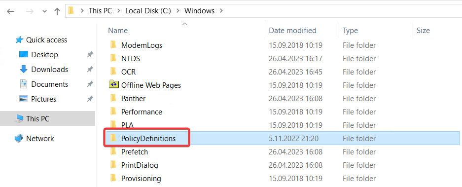 PolicyDefinitions folder Group Policy