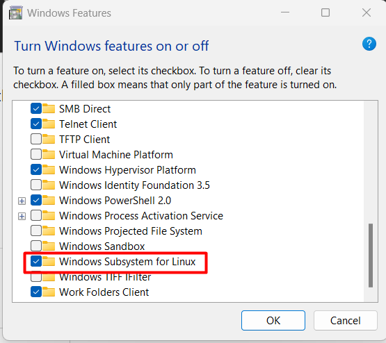 enable sub ssytem Windows Subsystem for Linux