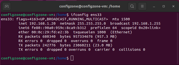 ifconfig ens33 ifconfig command