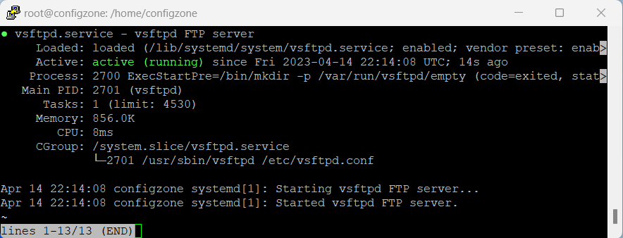 vsftpd status ftp server