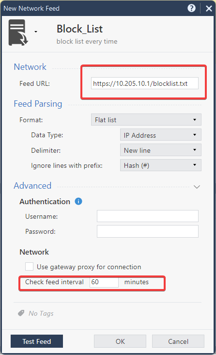 URL and update frequency fields